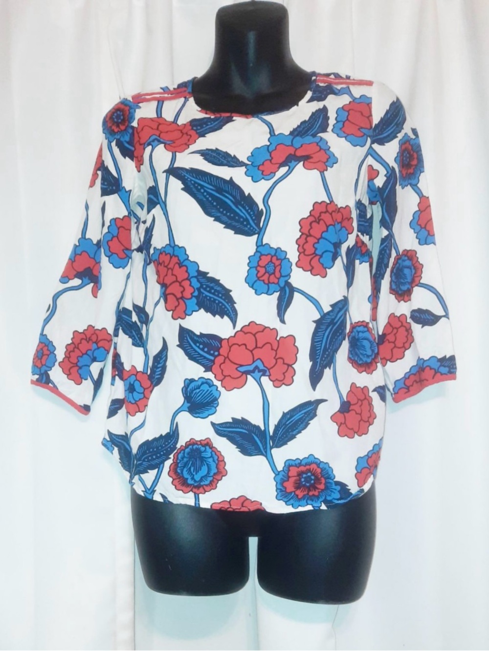 Boden Floral Print White Women's Blouse - Red & Blue